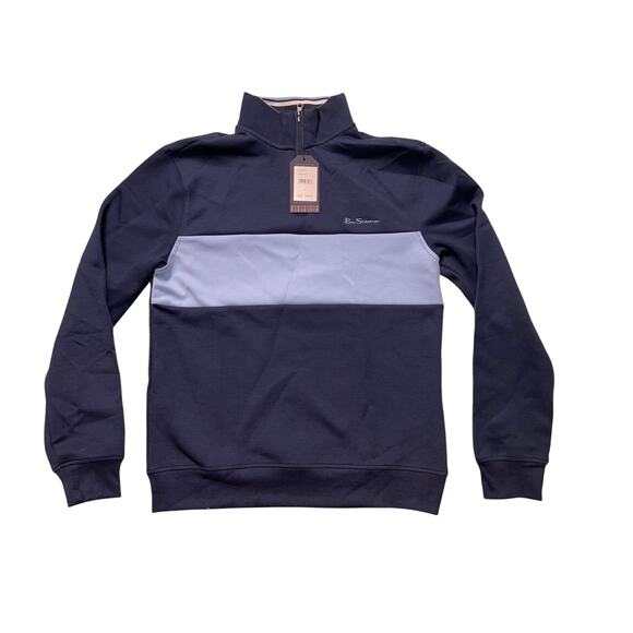 Ben Sherman Men's Blue Long Sleeve Pullover Zip Polo Top Size Small New - Picture 1 of 7